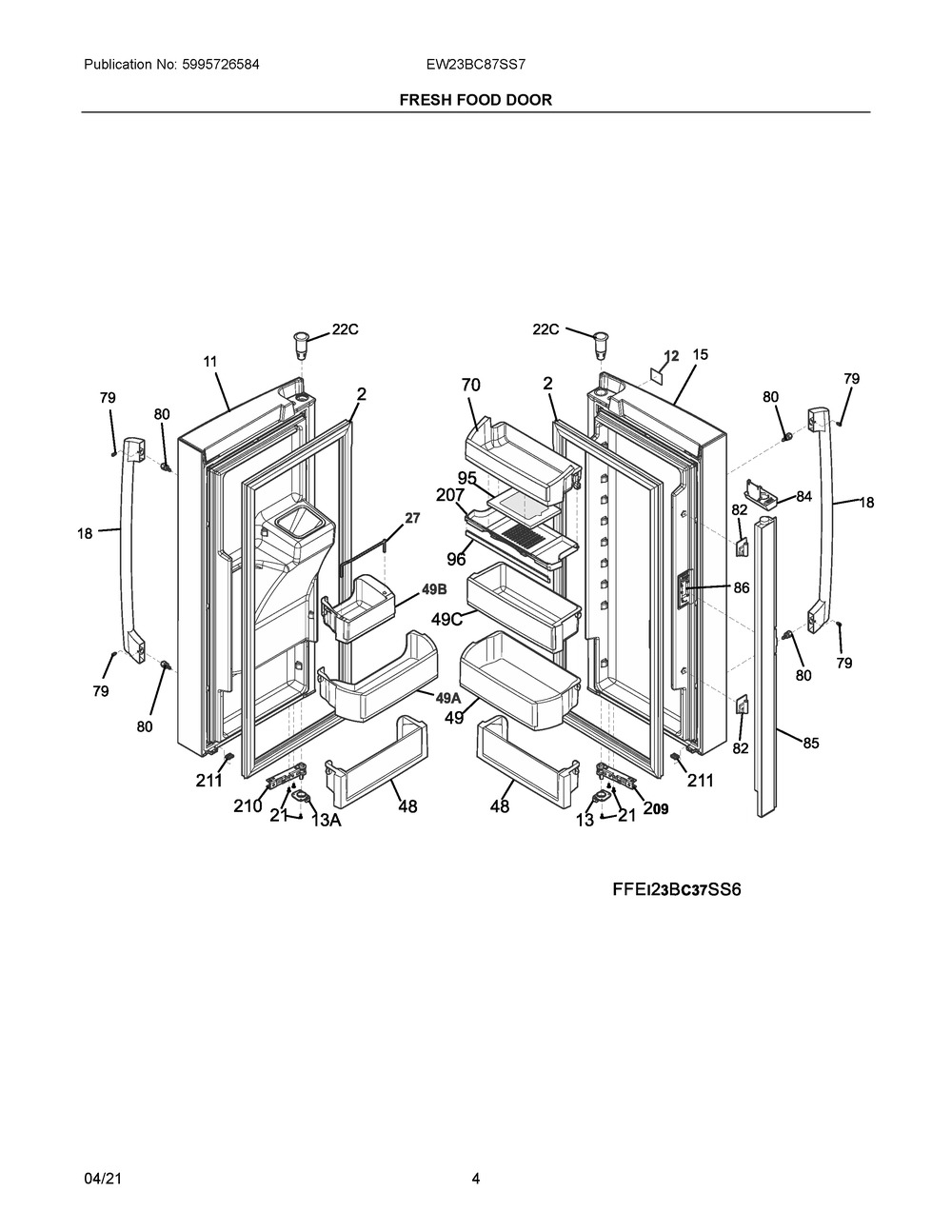 Fresh Food Door Diagram and Parts List for EW23BC87SS7  Frigidaire Refrigerator