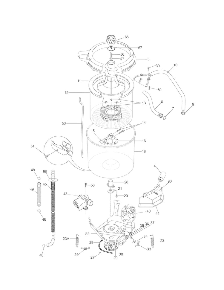 Motor/tub Diagram and Parts List for 41797922700  Kenmore Washer Dryer Combo