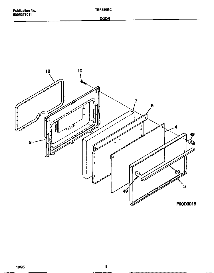 DOOR Diagram and Parts List for TEF350SCDA  Tappan Range