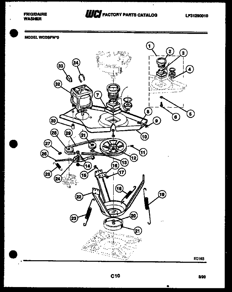 MOTOR AND IDLER ARM CLUTCH Diagram and Parts List for WCDSFL0  Frigidaire Washer