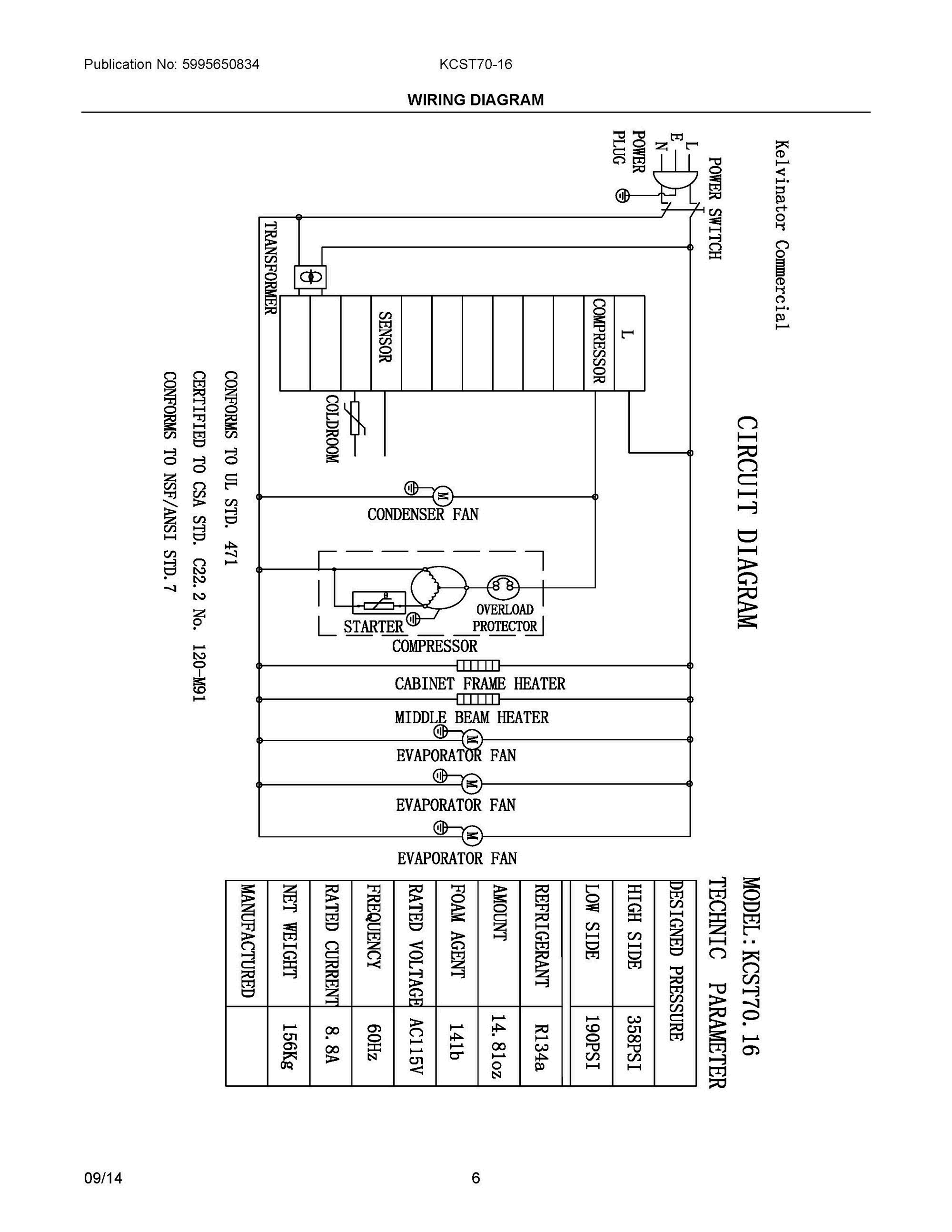 03 - WIRING DIAGRAM Diagram and Parts List for KCST7016  Frigidaire Miscellaneous