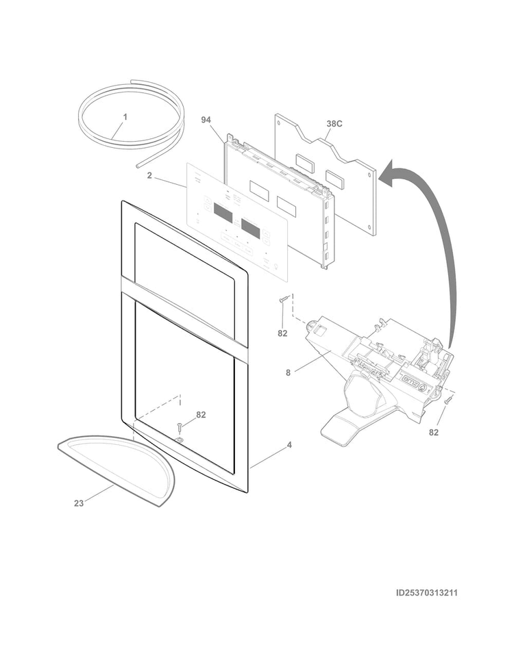Controls & Ice Dispenser Diagram and Parts List for 25370313210  Kenmore Refrigerator
