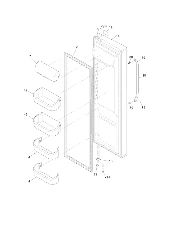 Refrigerator Door Diagram and Parts List for DGUS2645LF3  Frigidaire Refrigerator