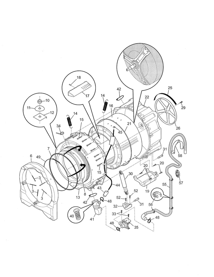 Motor/tub Diagram and Parts List for FAFW3001LW4  Frigidaire Washer