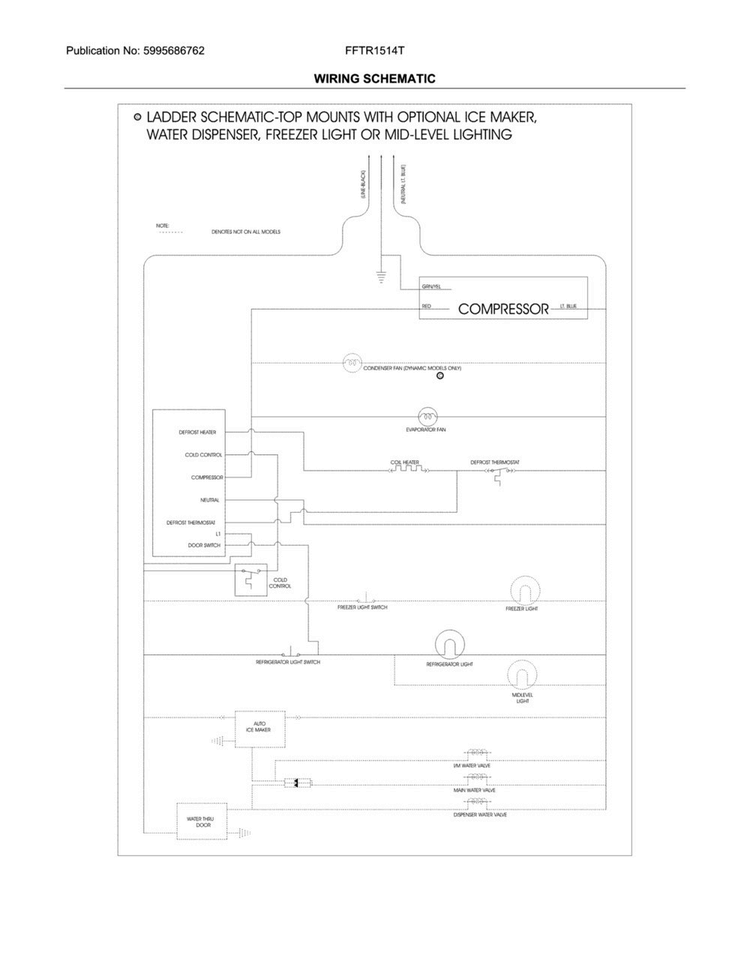 Wiring Schematic Diagram and Parts List for FFTR1514TB0  Frigidaire Refrigerator