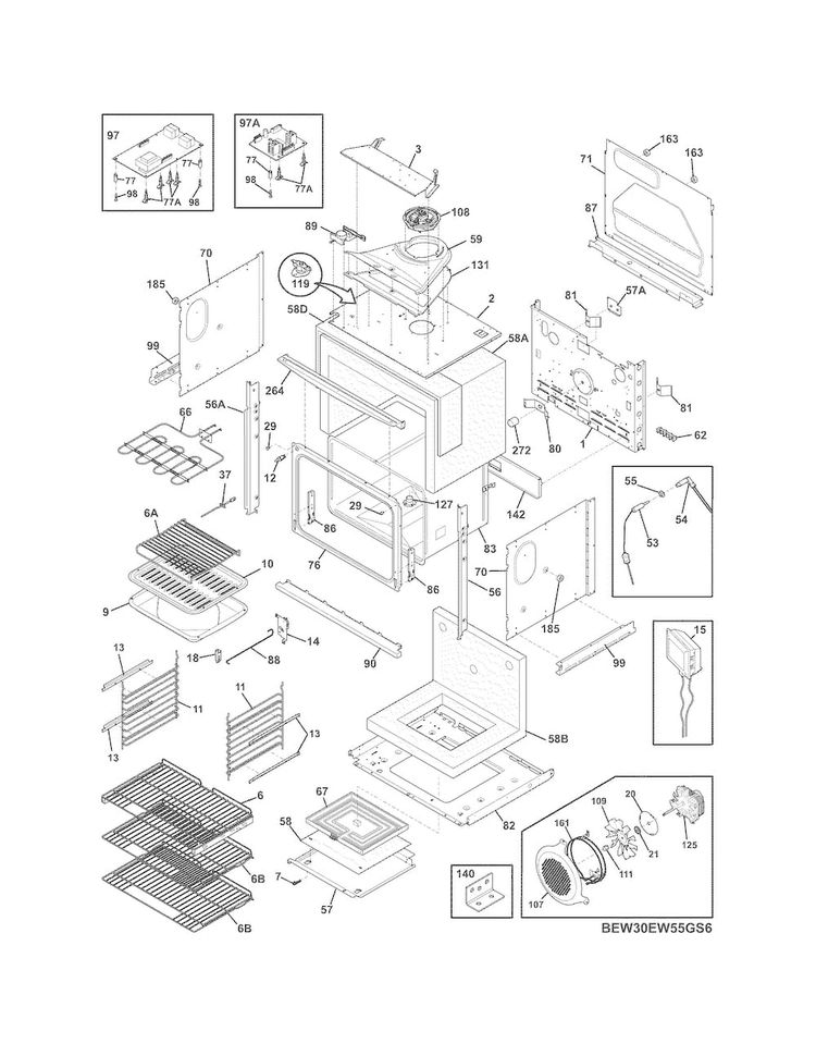 Body Diagram and Parts List for EW30EW5CGS8  Electrolux Wall Oven