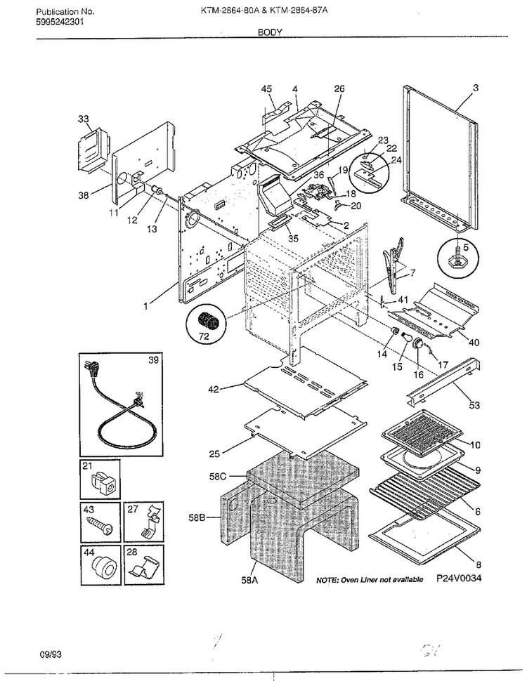 Body Page 3 Diagram and Parts List for 2864  Frigidaire Range