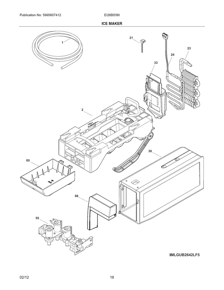 Ice Maker Diagram and Parts List for EI28BS56IBD  Electrolux Refrigerator