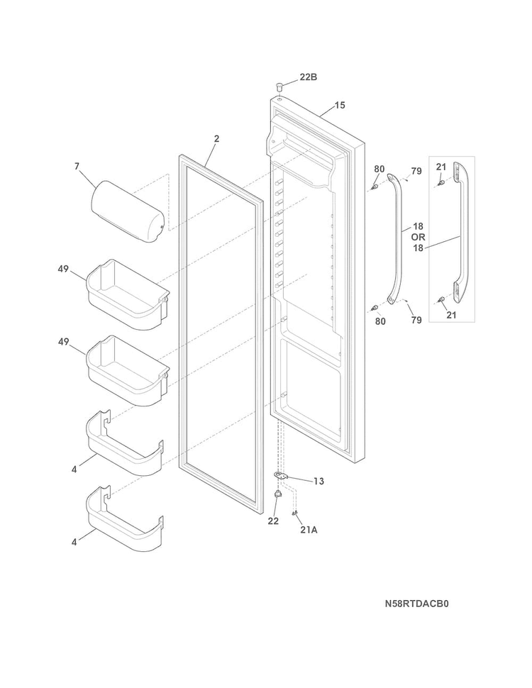 Refrigerator Door Diagram and Parts List for FFSS2314QE8A  Frigidaire Refrigerator