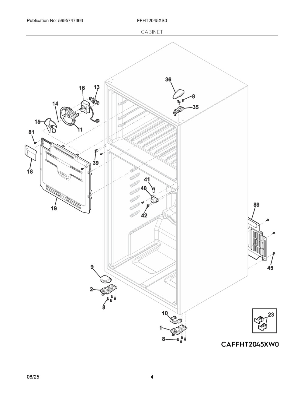 Cabinet Diagram and Parts List for FFHT2045XS0  Frigidaire Refrigerator
