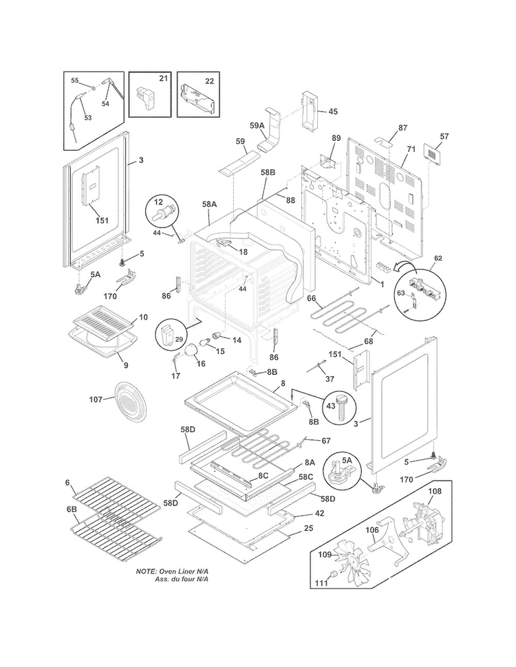 Body Diagram and Parts List for FGEF3032MWD  Frigidaire Range