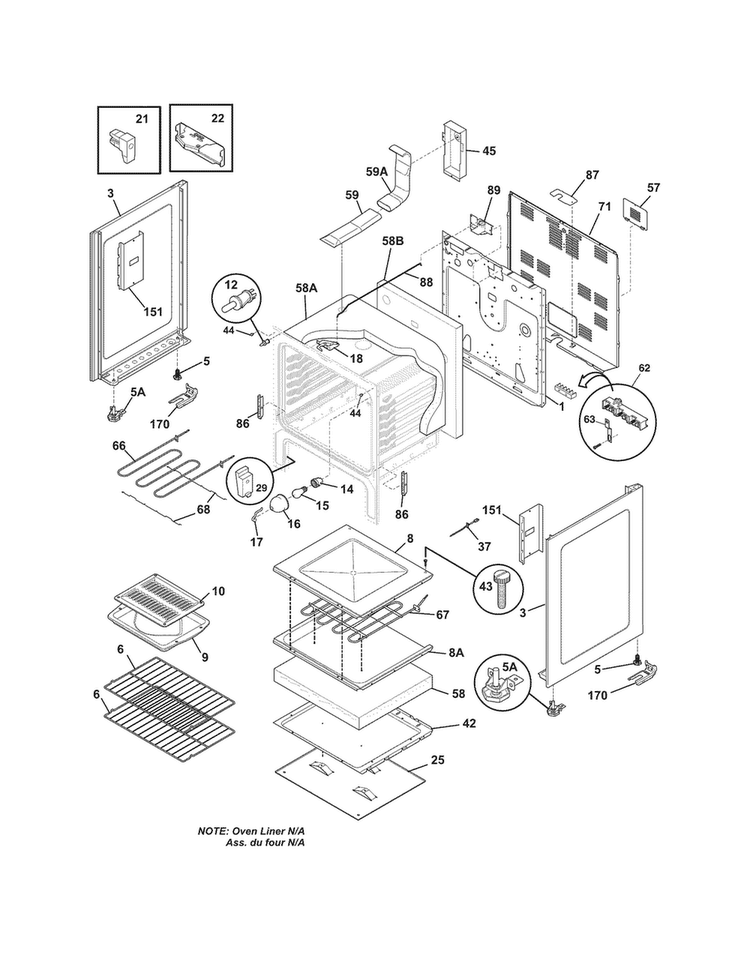 Body Diagram and Parts List for FGEF3030PFA  Frigidaire Range