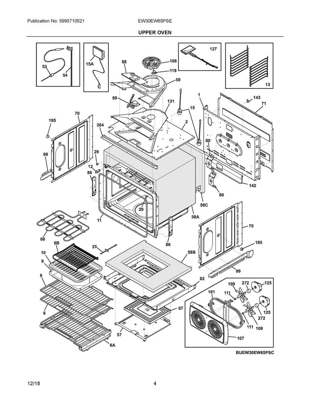 Upper Oven Diagram and Parts List for EW30EW65PSE  Frigidaire Wall Oven