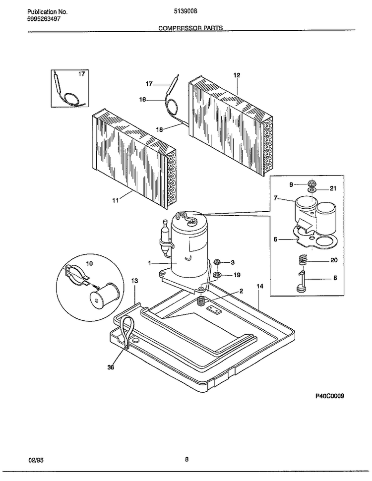 Compressor Parts Diagram and Parts List for 5139008A  Frigidaire Air Conditioner