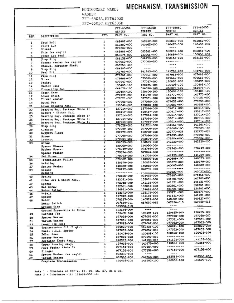 Mechanism, Transmission Page 2 Diagram and Parts List for 6508D  Frigidaire Washer