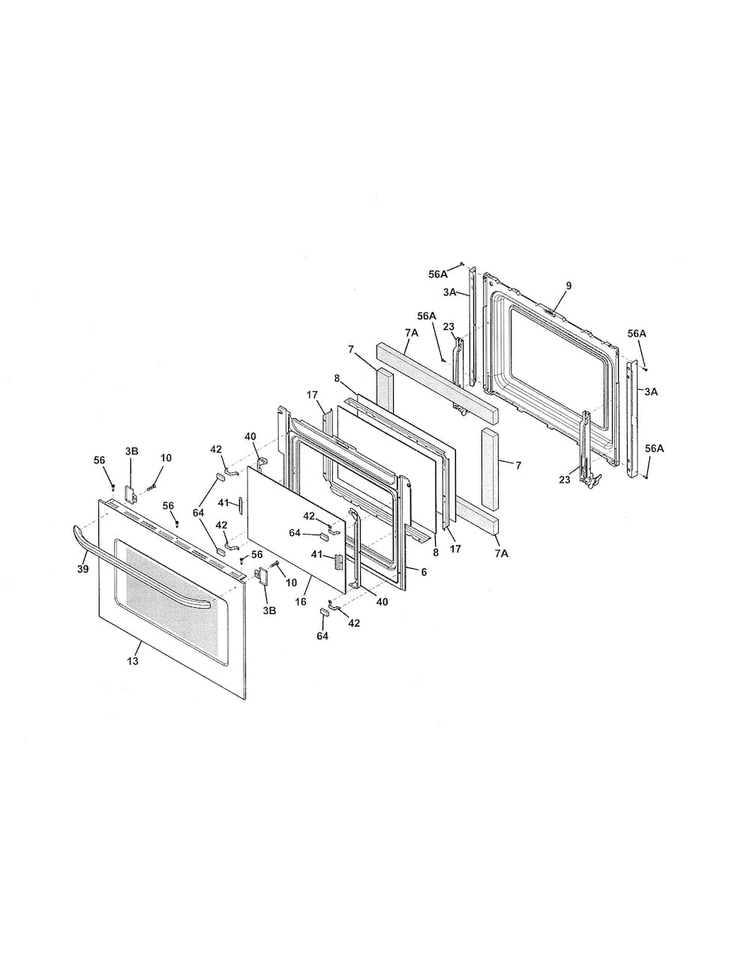 Door Diagram and Parts List for FFED3025PSA  Frigidaire Range