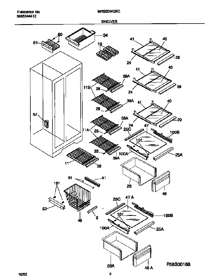 Shelves Diagram and Parts List for WRS20MQRCW0  Westinghouse Refrigerator