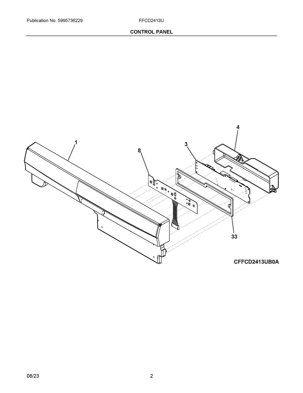Control Panel Diagram and Parts List for FFCD2413US6B  Frigidaire Dishwasher