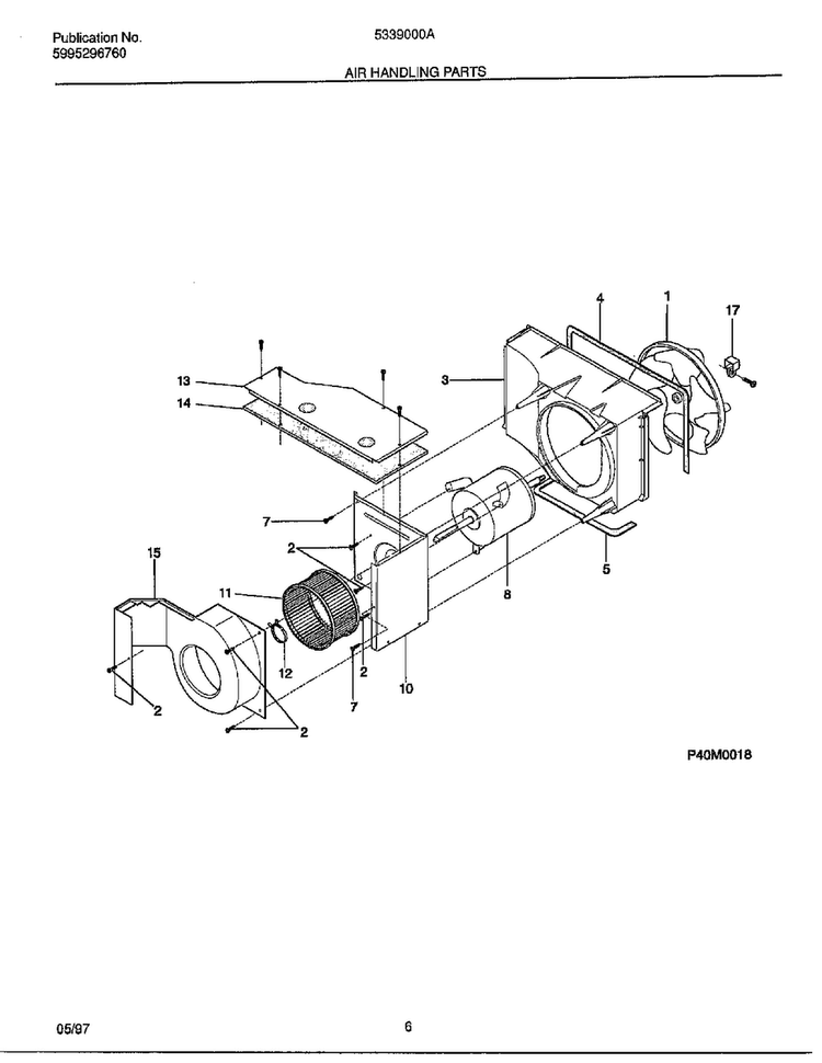 Air Handling Parts Diagram and Parts List for 5339000  Frigidaire Air Conditioner