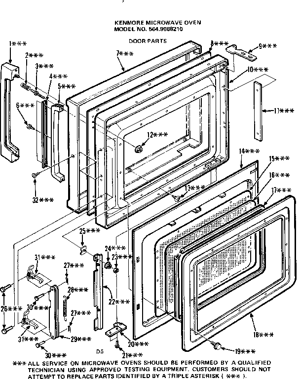 Door Parts Diagram and Parts List for 5649988210  Kenmore Microwave