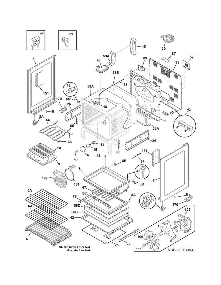Body Diagram and Parts List for CEI30EF3JSA  Electrolux Range