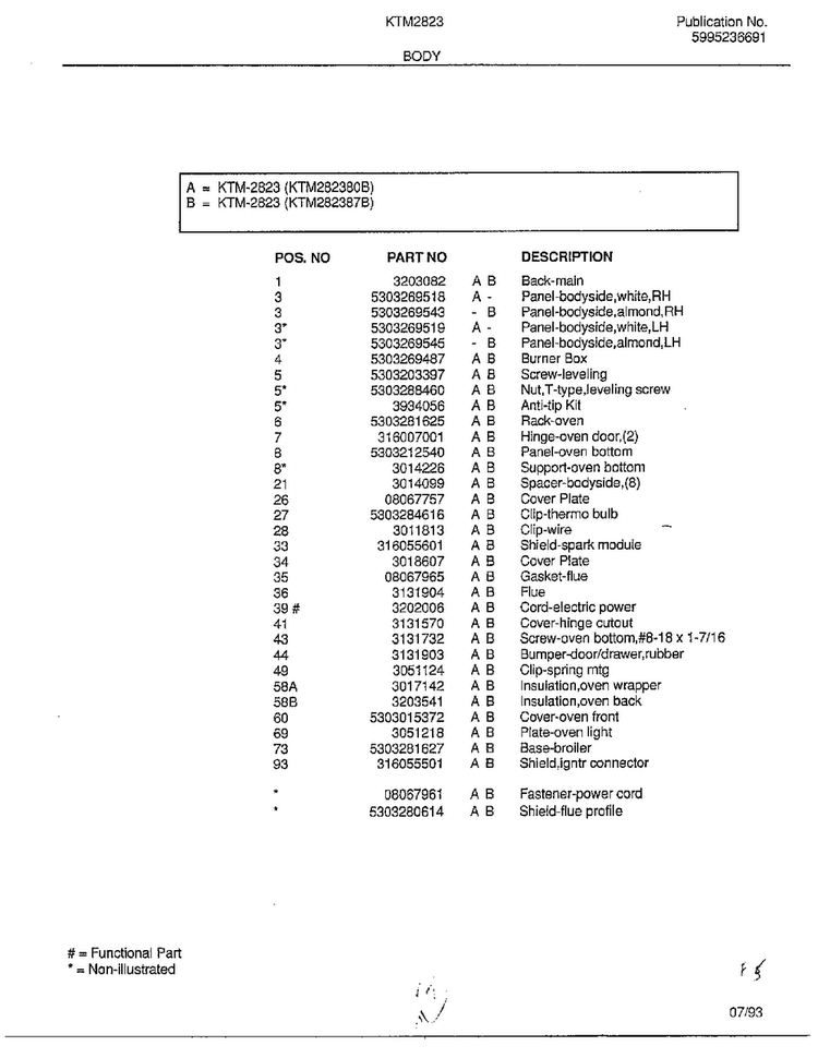 Body Page 2 Diagram and Parts List for 2823-80B  Frigidaire Range