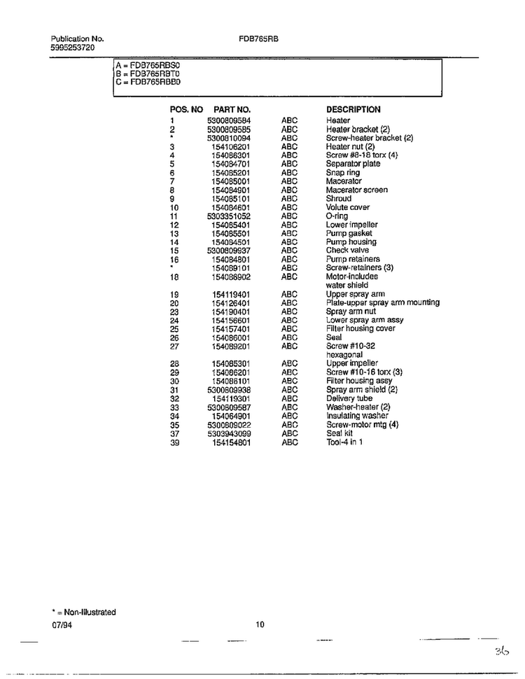 Dishwasher Page 9 Diagram and Parts List for FDB765RB  Frigidaire Dishwasher