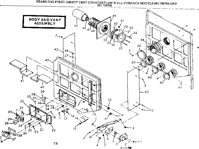 Body and vent assembly Diagram and Parts List for 867736764  Frigidaire Furnace