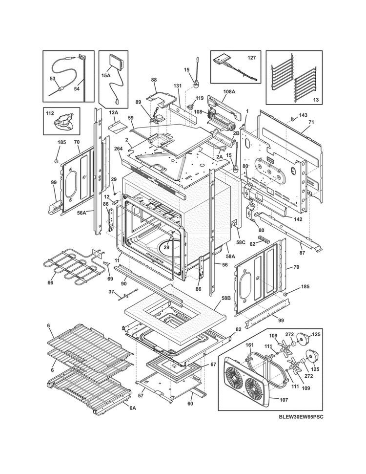 Lower Oven Diagram and Parts List for EW30EW65PSC  Electrolux Wall Oven