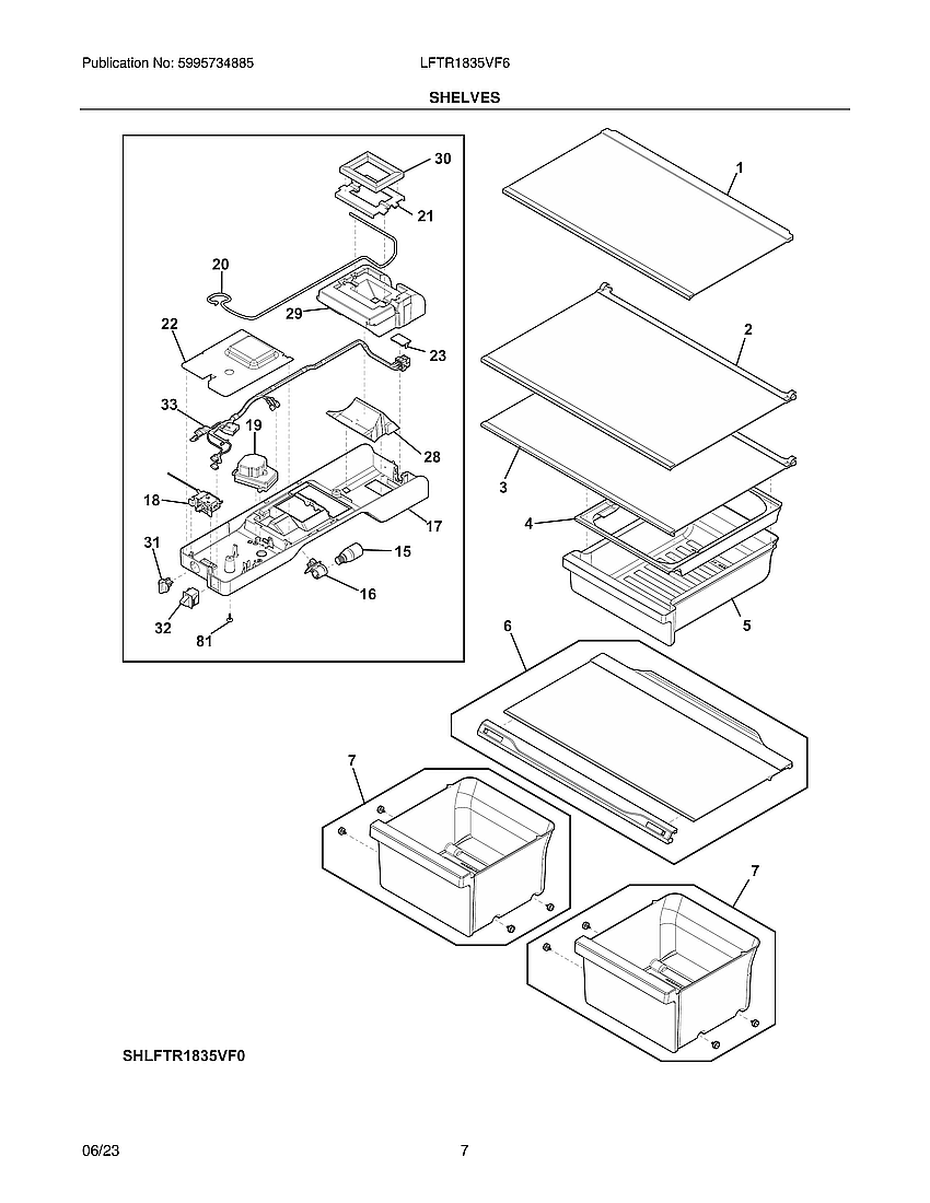 Shelves Diagram and Parts List for LFTR1835VF6  Frigidaire Refrigerator