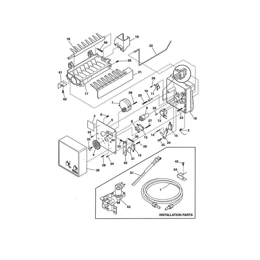 Ice Maker Diagram and Parts List for FFHI1817LW7  Frigidaire Refrigerator