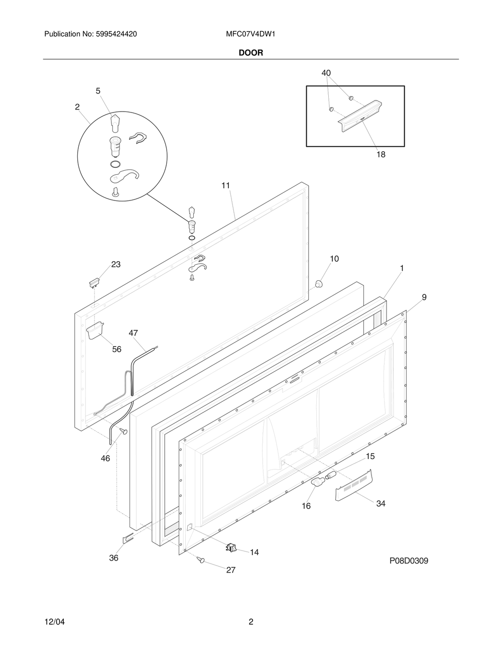 Door Diagram and Parts List for MFC07V4DW1  Frigidaire Freezer