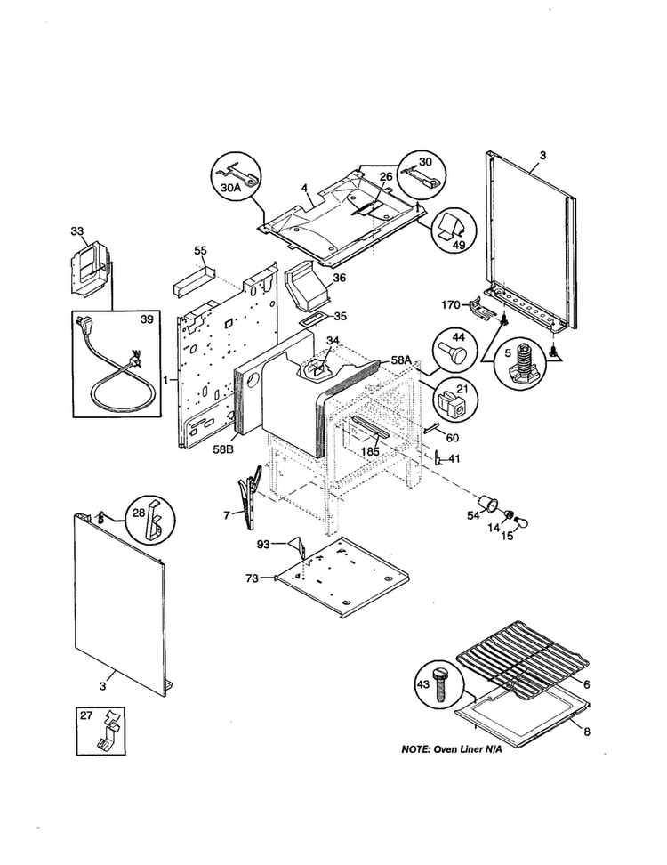 Body Diagram and Parts List for NHP05AMM  Tappan Range
