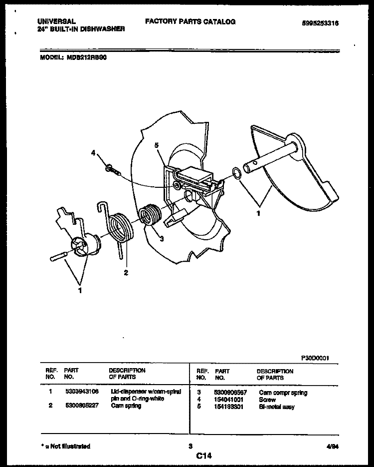 CAM Diagram and Parts List for MDB212RBS0  Frigidaire Dishwasher