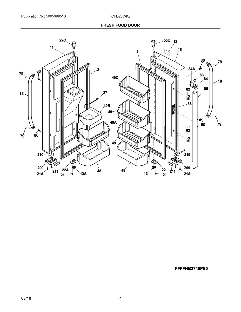 Fresh Food Door Diagram and Parts List for CFD28WIQB8  Frigidaire Refrigerator