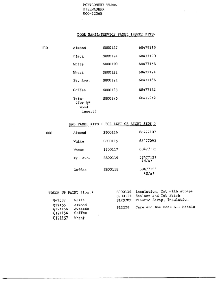 Dishwasher Page 14 Diagram and Parts List for 1236B  Frigidaire Dishwasher