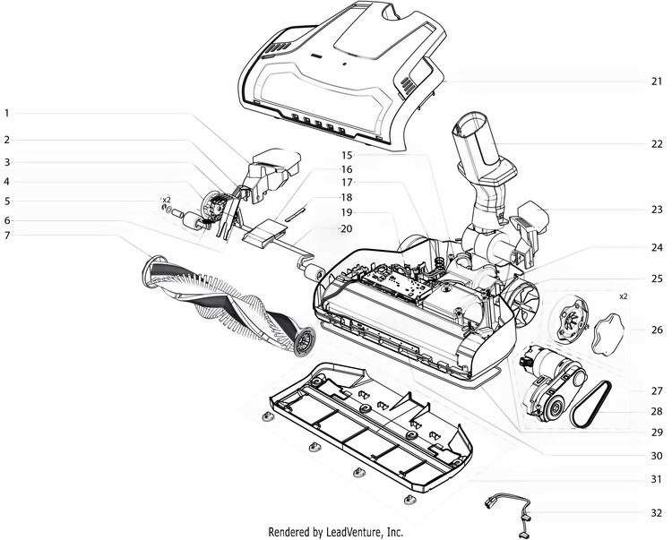 Powerhead Diagram and Parts List for EL4015A  Electrolux Canister Vacuum