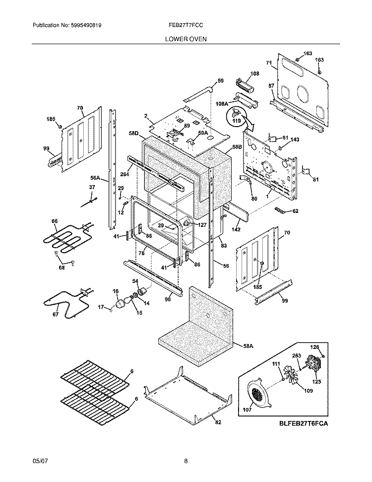 LOWER OVEN Diagram and Parts List for FEB27T7FCC  Frigidaire Wall Oven