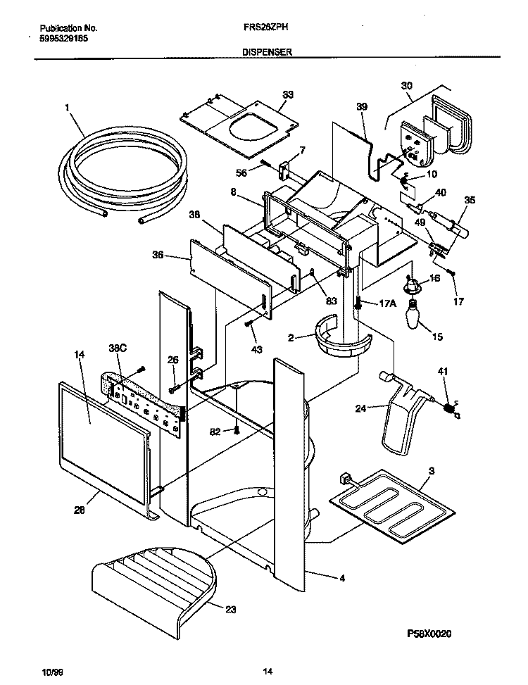 ICE DISPENSER Diagram and Parts List for FRS26ZPHD1  Frigidaire Refrigerator