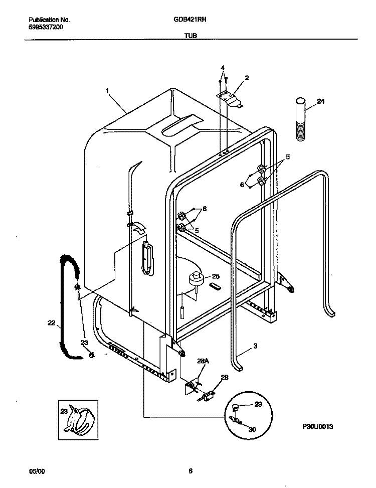 TUB Diagram and Parts List for GDB421RHS2  Gibson Dishwasher