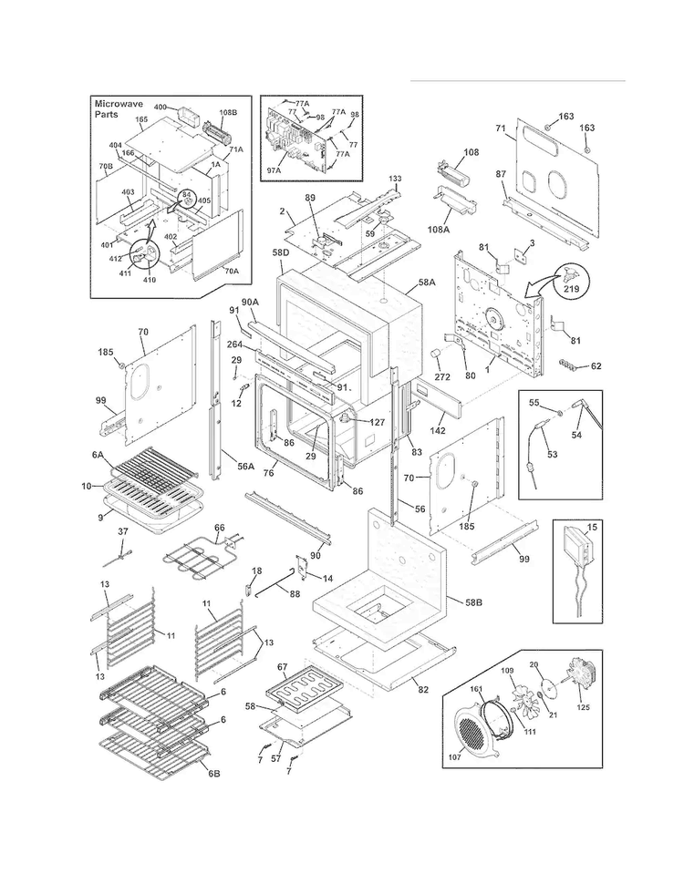 Lower Oven Diagram and Parts List for EW27MC65JW2  Electrolux Microwave Oven Combo