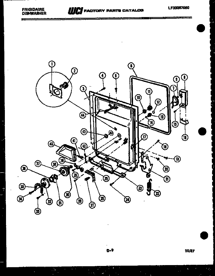 DOOR PARTS Diagram and Parts List for DW5500FL1  Frigidaire Dishwasher