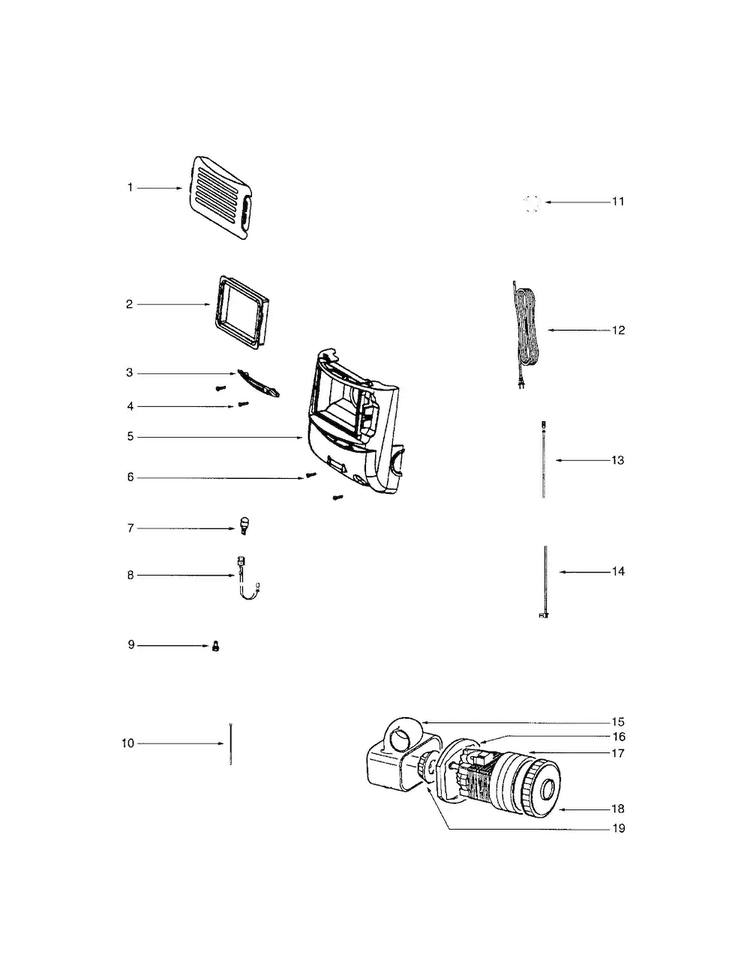 Motor/motor Cover/filter Diagram and Parts List for EL5010A  Electrolux Upright Vacuum