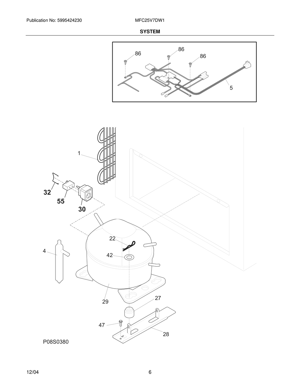 System Diagram and Parts List for MFC25V7DW1  Frigidaire Freezer