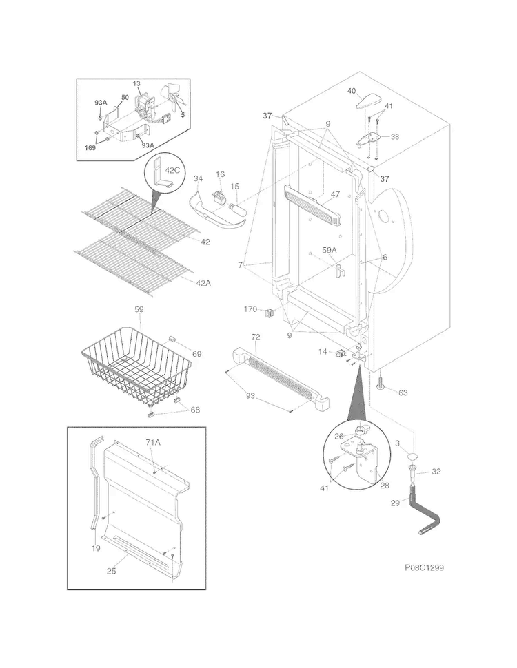 Cabinet Diagram and Parts List for LFFU14F5HWS  Frigidaire Freezer
