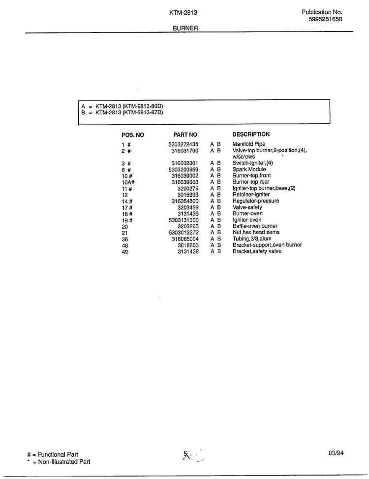 Burner Page 2 Diagram and Parts List for KTM-2813-80D  Frigidaire Range