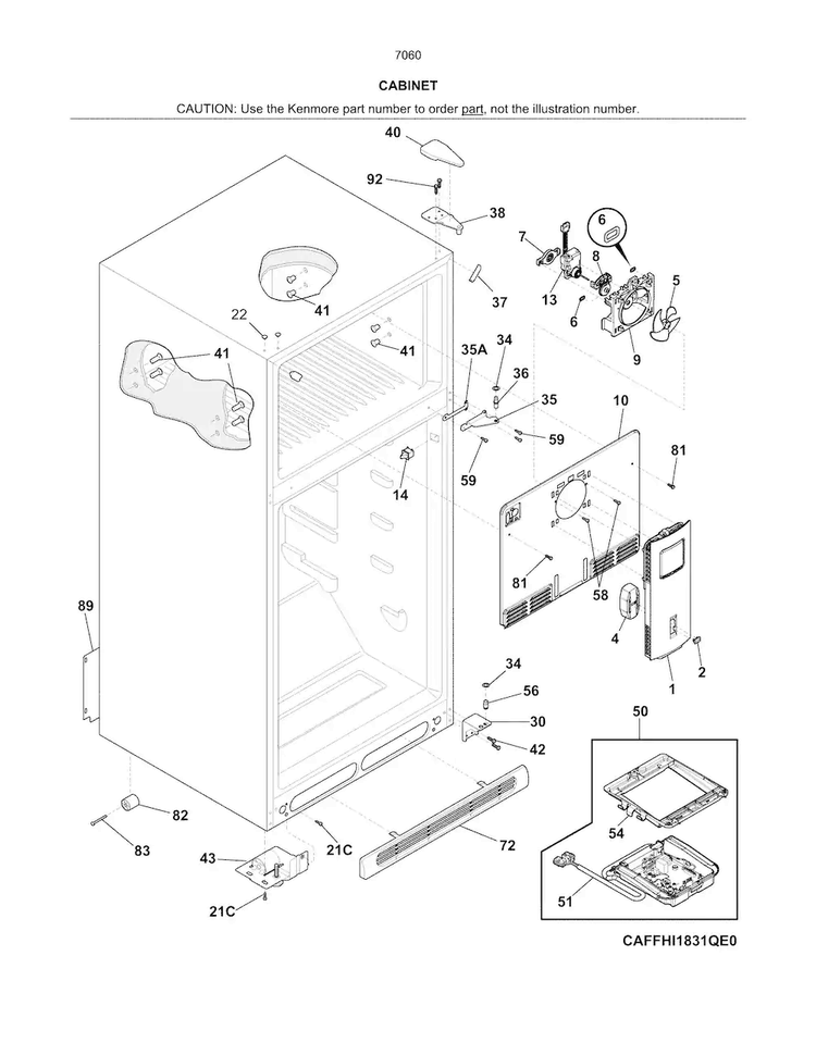 Cabinet Diagram and Parts List for 25370609416  Kenmore Refrigerator