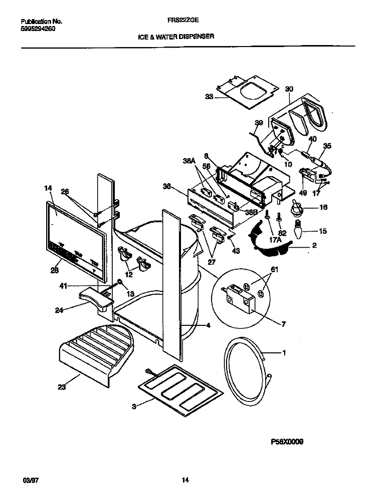 ICE & WATER DISPENSER Diagram and Parts List for FRS22AGED2  Frigidaire Refrigerator