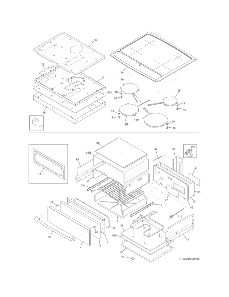 Top/drawer Diagram and Parts List for EW30IS8CRSA  Electrolux Range