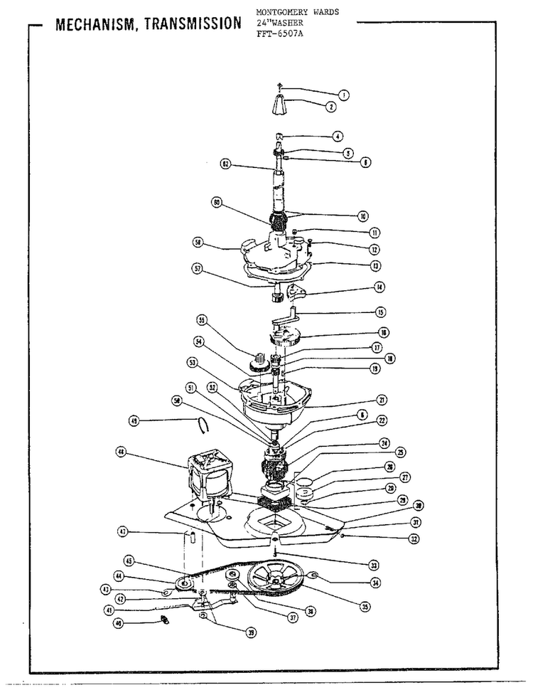 24` Washer/ Mechanism/ Transmission Diagram and Parts List for 6507A  Frigidaire Washer